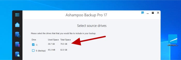 ashampoo backup pro 17 - select drive for imaging