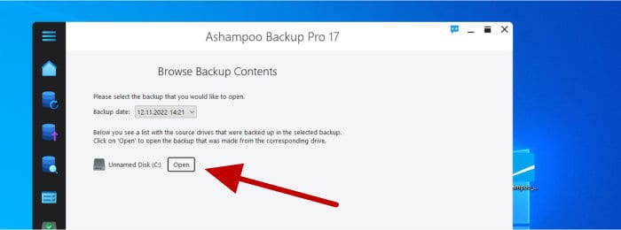 ashampoo backup pro 17 - select drive to mount as virtual drive