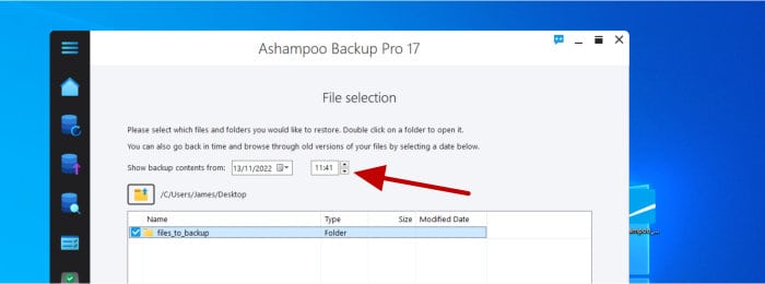 ashampoo backup pro 17 - select files for recovery