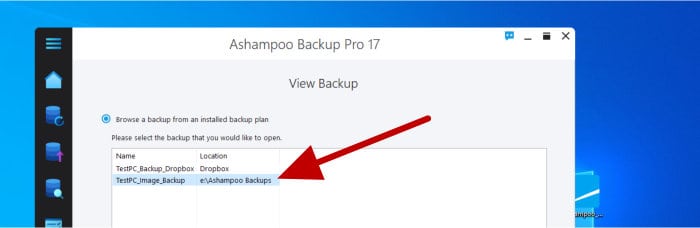 ashampoo backup pro 17 - view backup page