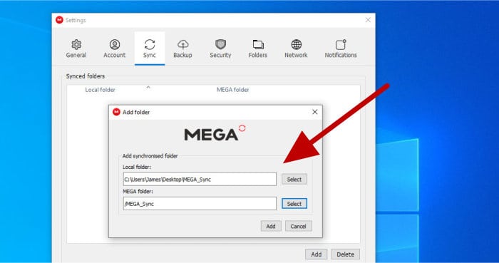 mega review - setting up sync folder in windows