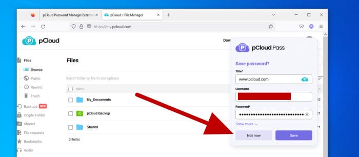 pcloud pass - automatically save new password