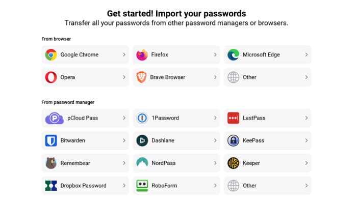 pcloud pass - password import options zoomed-in