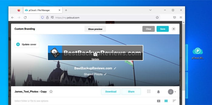 pcloud review - custom branding on link sharing page