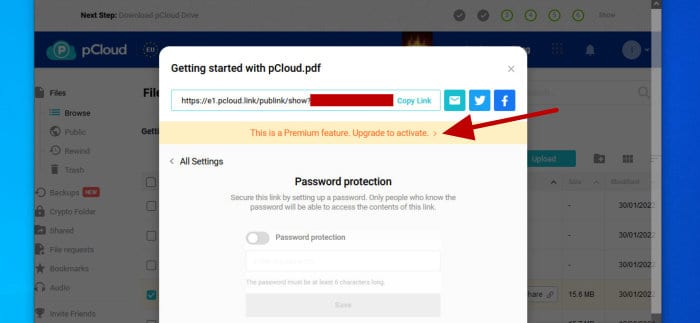 pcloud review - password protected link sharing for premium accounts only