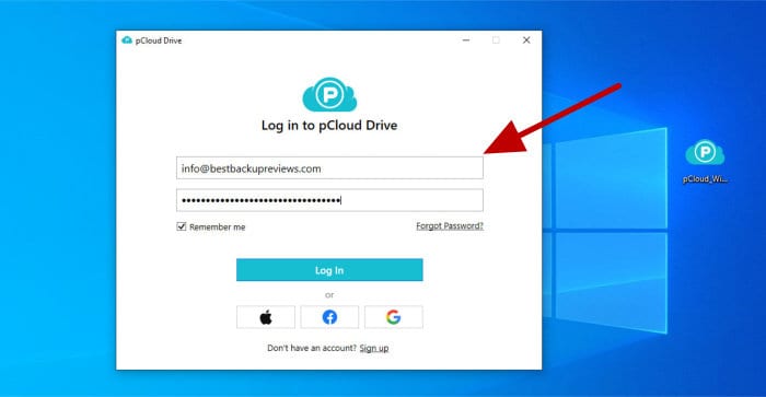pcloud review - sign-in to desktop application