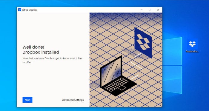 dropbox review - app installer completed