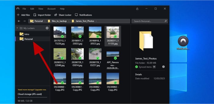 nordlocker review - windows app locker with photos showing