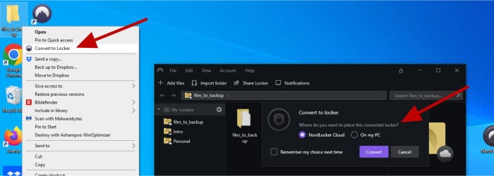nordlocker review - convert folder into locker settings