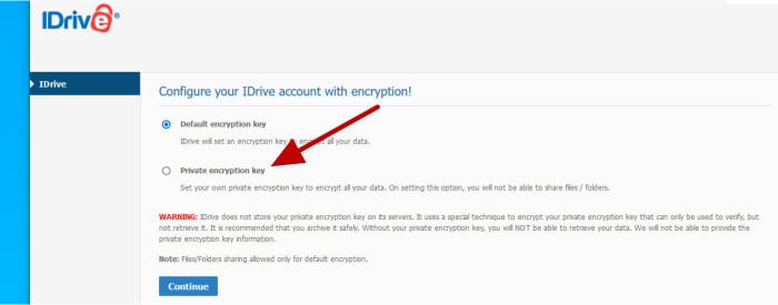 idrive review - encryption choices