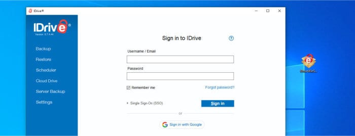 idrive review - windows application login page