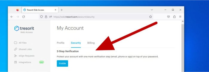 tresorit review - multifactor authentication options