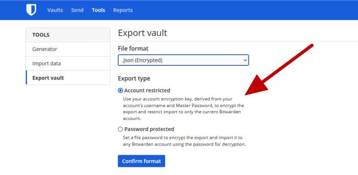bitwarden review - exporting password vault to file