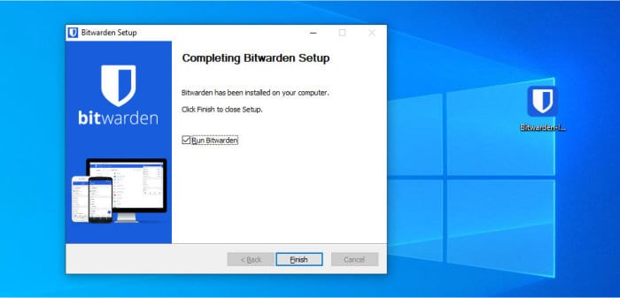bitwarden review - desktop software installer completed