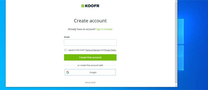 koofr review - sign-up form