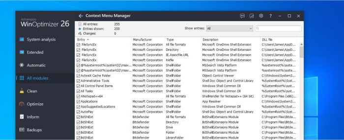 winoptimizer 26 review - context menu manager module