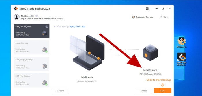easeus todo backup review - security zone backup summary page