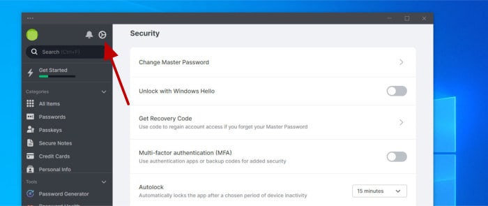 nordpass review 2023 - desktop app security settings page