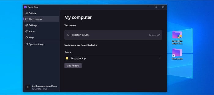proton drive review 2023 - windows app homepage view