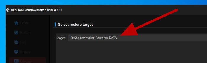 minitool shadowmaker review 2023 - select restore location