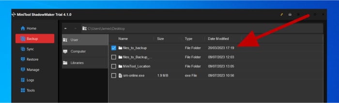 minitool shadowmaker review 2023 - selecting files for backup