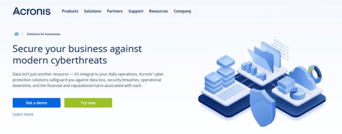 best cloud backup for small business - acronis cyber protect website