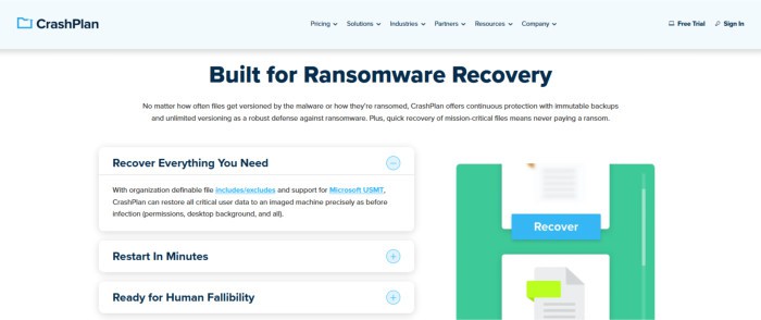 best cloud backup for small business - crashplan ransomware recovery info web
