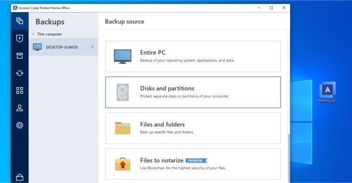 best backup software 2023 - acronis cyber protect home office select backup type