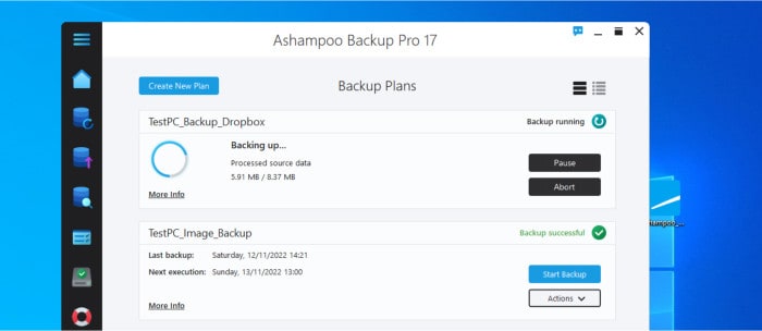 best backup software 2023 - ashampoo backup pro 17 backup sets on homepage