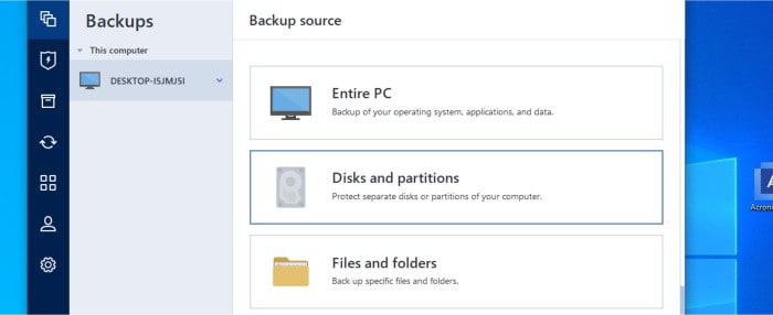 best disk imaging software - acronis backup type choices
