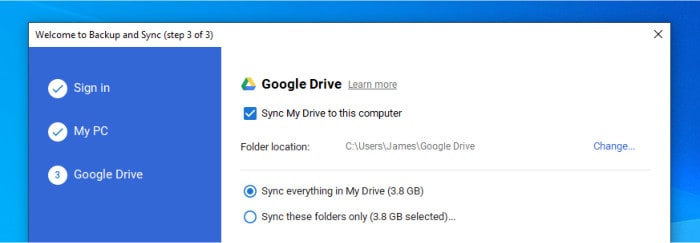 best free cloud storage - google drive sync configuration