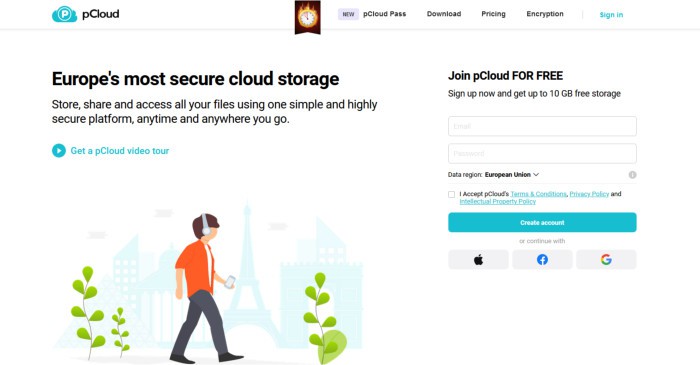 best free cloud storage - pcloud sign up page