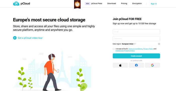 best lifetime cloud storage - pcloud web sign-up page