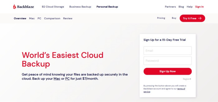 best cloud backup services - backblaze web sign-up