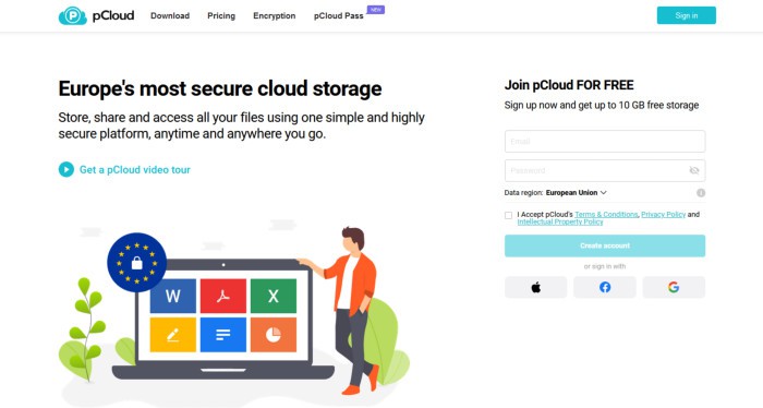 best cloud backup services - pcloud web sign-up