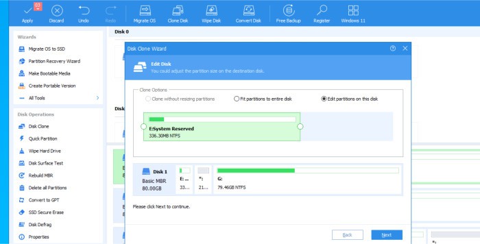 best free disk cloning software - aomei partition assistant cloning wizard in-use