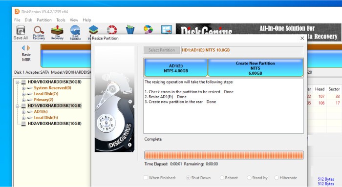 best free disk cloning software - diskgenius resize partition in-use