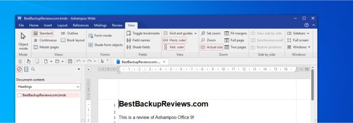 ashampoo office 9 review - write application view tab
