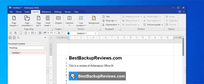 ashampoo office 9 review - write application layout tab