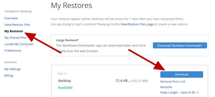 backblaze review 2023 - web my restores page