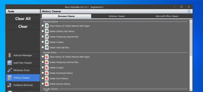 revo uninstaller review - history cleaner module