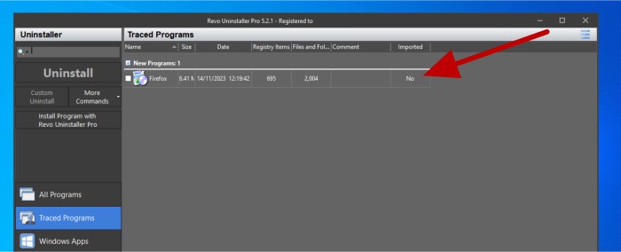 revo uninstaller review - traced apps list view