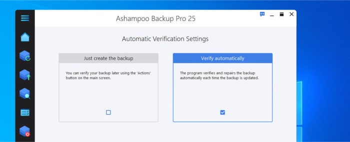 ashampoo backup pro 25 review - configuring backup verification settings