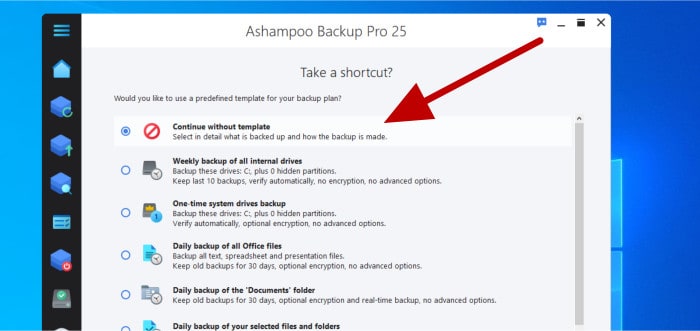 ashampoo backup pro 25 review - predetermined backup templates page