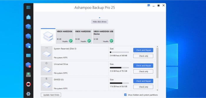 ashampoo backup pro 25 review - system disk checking and repair tool