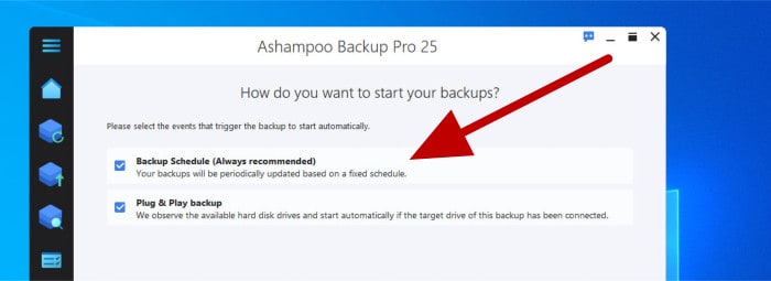 ashampoo backup pro 25 review - scheduling settings