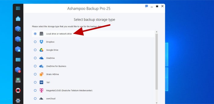 ashampoo backup pro 25 review - select storage target