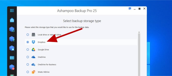 ashampoo backup pro 25 review - configuring dropbox cloud storage