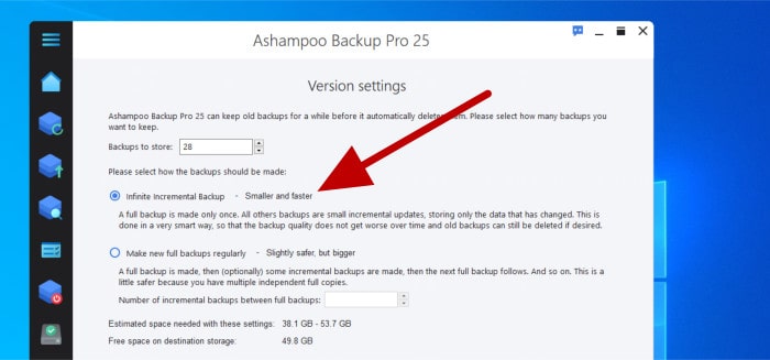 ashampoo backup pro 25 review - configuring historic file versioning settings