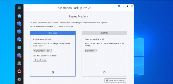 ashampoo backup pro 25 review - building of usb recovery media